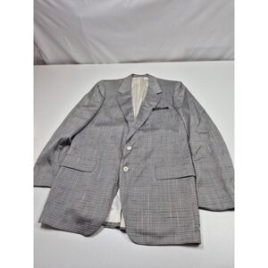 Vintage Lanvin Paris Blazer Mens 44L Gray 100% Silk Check Sport Coat Jacket 80s